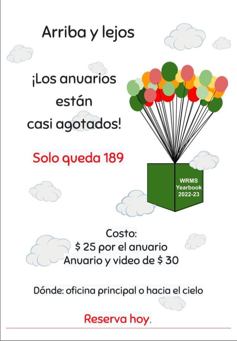 Los anuarios etan casi agotados! Costo $35 por el anuario $30 por anuario y video. En la oficina principal